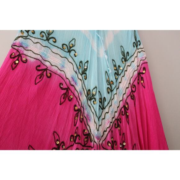 One Size Pink and Blue Dyed Embroidered Tunic Dress - Picture 2 of 5